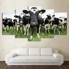 Milk Cows Herd On Farm Grass Pasture Framed 5 Piece Panel Canvas Wall Art Print