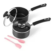 Nonstick Saucepan Set with Lid, Non Stick 1Qt & 2Qt Sauce Pan Set Black 1QT&2QT