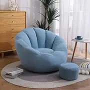 Bean Bag Chair Cover +Footstool Cover Petal-Shaped Bean Bag Chair Cover Sofa Lazy Sack Soft Beanbag Chair (No Beans) for Kids, Adults, Couples - Bean Bag Chair,Blue