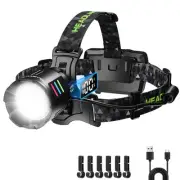 BlueYu Led Rechargeable Headlamp, 100000lm Bright Head Lamps, 90° Adjustable ...