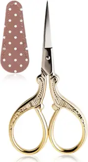 Sewing Embroidery Scissors 3.6Inch Gold Stork Scissors with Leather Cover Stainl
