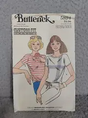 Women's Vintage T Shirt Knit Top Sewing Pattern S M L Butterick 5894 Uncut