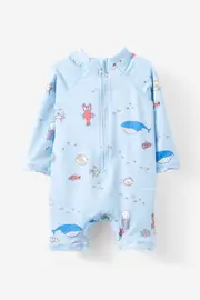 [Cotton On Kids] Cotton On Kids - Cameron Long Sleeve Swimsuit - Dawn blue/sea creatures 18-24M DAWN BLUE/SEA CREATURES