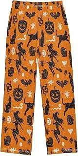 [ZZXXB] Retro Witch Cat Pumpkin Boys Long Pants Soft Trousers Elastic Waist Kids Lounge Bottoms with Pockets S-XL