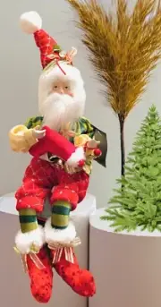 Colorful Santa w/Stocking Shelf/Table Sitter Pose-able Christmas Holiday Decor