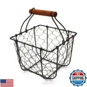 CVHOMEDECO. Square Chicken Wire Egg Basket Fruit Basket with Wooden Handle Pr