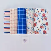 Baby Burp Cloths 5 Pack Blue Peach Floral Check Toweling Back Handmade New
