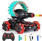 BOKSIYUR RC Car Shoot Nerf Bullet,Rc Tank That Shoots,Battle ANK with Nerf Remote Control Tank That Shoots Foam Darts-Stunts, 16 Foam Darts - Birthday Presents ForKids 7 8 9 10 11 Year Old（red-2.0
