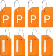 uxcell Initial Luggage Tags, 8 Pcs Silicone Suitcase Tag Identifier ID Card Holder Unique Luggage Name Tags with Stainless Steel Loop, Letter P, Orange