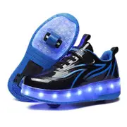 Nevenka Double Wheel Roller Skate Shoes Light Up Sneakers for Boys Girls-Black Blue