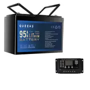 QUEENS 12V 1216Wh 100A Lithium Battery + 20A Solar Charge Controller PWM