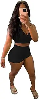 [Fastkoala] Sexy Two Piece Outfits for Women Summer Short Sleeve Tracksuits Crop Tops Shorts Sweatsuits Jumpsuits Pants Sets