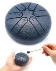 Mini Steel Tongue Drum 3 Inch 6 Notes Metal Hand Drum with Drum Mallets Music