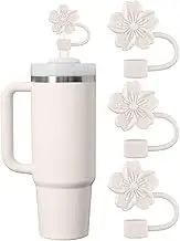 Clakioom Straw Cover Cap for Stanley Cup, 3Pcs Flower Silicone Straw Toppers Accessories Compatible with Stanley Cup 30&40 Oz Tumbler, Straw Tips Lids for Home and Party Decor (Beige)