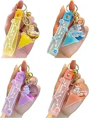 [KHIOPNT] 4Pcs Creative Ice Cream Floating Keychain Cute Kawaii Motion Liquid Quicksand Keyring Bag Car Keys Pendant for Women Men, Multicolor