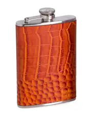 Bey-Berk 8oz Stainless Steel Orange Croco Leather Flask