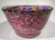 LARGE HAND BLOWN GLASS ART BOWL, DIRWOOD, END OF DAY & GOLD SPARKLES, n3732