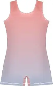 [GAIGEO] Coral Pink Light Steel Blue Gradient Gymnastics Leotards Girls Toddler Unitards Ballet Outfit Shorts Practice 2-3t