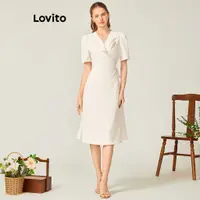 在飛比找蝦皮商城優惠-Lovito 女款休閒素色荷葉邊洋裝 L71ED148 (杏