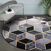 Round Rugs for Living Room Bedroom Offices Soft Touch Machine Washable Easy Care Non Slip Modern Squares Geometric Lines White Black,ø 100 cm