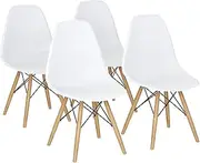 Giantex Dining Chairs Set of 4 White, Pre Assembled Mid Century Modern Dining Chairs with Wood Legs, Armless Kitchen Chairs, Plastic Side Chair for Dining Room, Kitchen, Living Room