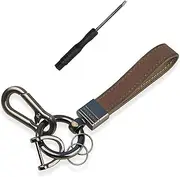 Genuine Leather Car Keychain, Universal Key Fob Keychain Leather Key Chain Holder for Men and Women, 360 Degree Rotatable, with Anti-Lost D-Ring, 2 Keyrings and 1 Screwdriver - Grey