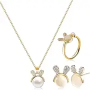 VALICLUD Bunny Jewelry Set Rabbit Necklace Ring Earrings for Women Birthday Parties