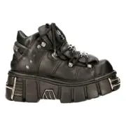 New Rock 106-S1 Unisex Metallic Black Classic Leather Biker Gothic Boots