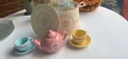 Hallmark Bunnies by the Bay Nettie Confetti's Tea Set Pot 2 Tea Cups Saucers