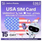 Jethro Mobile USA SIM Card 15-Days Unlimited Talk, Text, and Data Prepaid