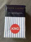 Ralph Lauren Prescot King Flat Sheet Blue White Stripe 114x108 IN Brand New