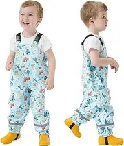 [Fewlby] Toddlers Waterproof Rain Bib Pants, Boys Girls Rain Pants Kids Cartoon Rain Trousers Lightweight Mud Pants Rainwear