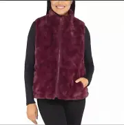 Reversible Vest Women's Nicole Miller Quilt Outerwear Faux Fur Front Zip SMALL