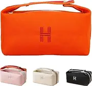 Fammart Travel Makeup Bag, Waterproof Canvas Cosmetic Bag Make Up Organizer Case for Women, Large Toiletry Bag Skincare Pouch for Toiletries Accessories Brushes, Orange