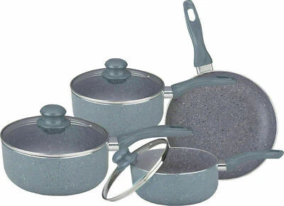 Non Stick Marble Coated Cookware Saucepan Frying Pan Pot Set With Glass Lid 7PC