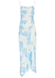 Ganni Printed Satin Maxi Dress - Light Blue - 38 (UK10 / S) 38 (UK10 / S)