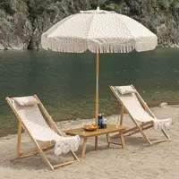 在飛比找樂天市場購物網優惠-露營釣魚折疊躺椅子遮陽防曬流蘇沙灘傘戶外野營地櫸木折疊椅套裝