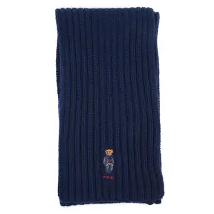 POLO Ralph Lauren泰迪熊刺繡LOGO羊毛混紡針織圍巾(海軍藍)780921-2