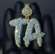 925 Silver D/VVS Real Moissanite Mens Custom "TA" Letter Dollar Loop Pendant