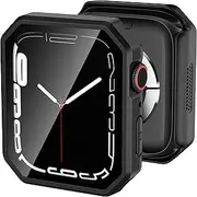 Kedoushi Rugged Case Compatible with Apple Watch Series 9 8 7 41mm with Tempered Glass Screen Protector, Rhombus-Shaped Hard PC Bumper Protective Cover for iWatch 41 mm Black