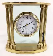 Vtg SOLID BRASS Mantel Desk Clock Quartz Battery Roman Numeral 5 1/2" JCP NIB