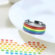 Stainless Steel Enamel Rainbow LGBT Ring Lesbian Gay RingY HsJCAU* NwJ Le