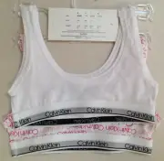 NWT CALVIN KLEIN GIRLS MODERN COTTON 1 WHITE 1 PINK/WHITE BRALETTE BRA 6-6X S