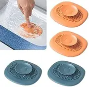 Bath Plug Sink Strainers Pack of 4, Silicone Sink Strainer,Universal Drain Plug, Kitchen Sink Plugs Plug Hole Hair Catcher (Blue,Orange)