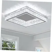 Modern Square Crystal LED Ceiling Light - 17.7 inch Flush Mount Stainless