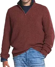 Men's Soft Sweaters Quarter Zip Pullover Sweatshirt Mock Neck Polo Sweater Casual Long Sleeve Solid Pullover Sweater