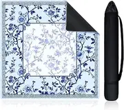 Sonwyoung Chinoiserie Mahjong Mat with 1 Carrying Bag and 3 Dice 21.7'' x 21.7'' Blue and White Rubber Anti Slip and Noise Reduction Multi Purpose Game Table Cover for Mah Jongg, Card Board Tile Games