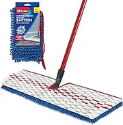 O-Cedar Hardwood Floor 'N More 3-Action Mop with 1 Extra Refill | Microfiber Mop with 3pc Handle | Use Wet or Dry, Red
