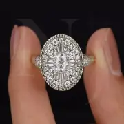 Vintage Inspired Art Deco Oval Moissanite Cluster Ring For Engagement, Wedding