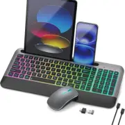 Wireless Keyboard and Mouse Combo Backlit - Compact Quiet Keyboard with RGB M...